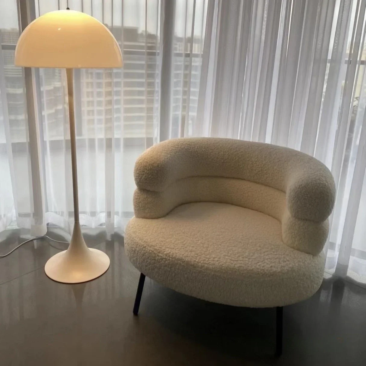 Bohemian Fluffy Accent Chair Modern Lamb Wool Lounge Chaise Plush Single Sofa for Small Space Luxury Vanity Stool for Bedroom - Image 2