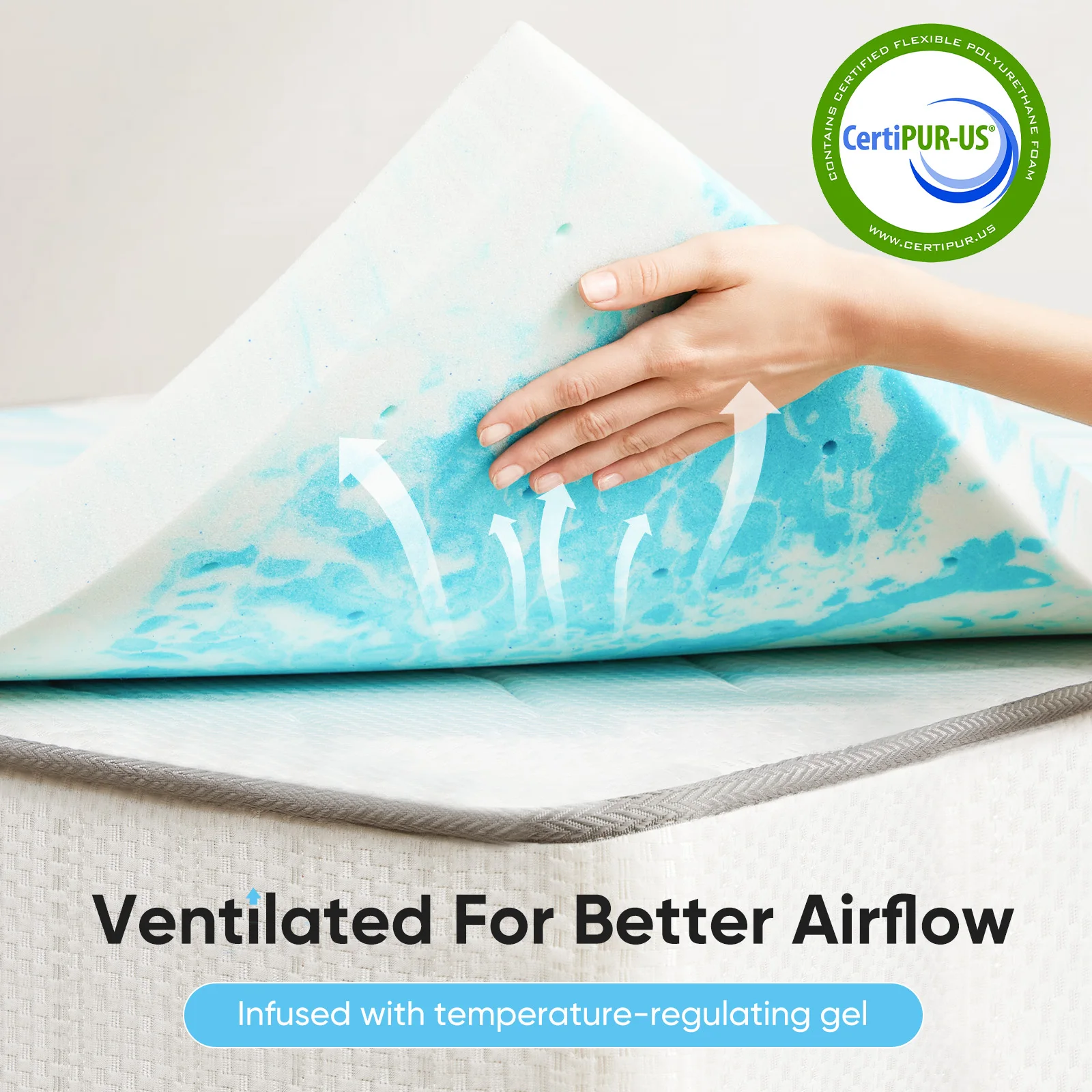 JHK 2-3 Inch Gel Memory Foam Mattress Topper Full Size Cooling Mattress Soft and Breathable Bed Topper School Bedroom Furniture - Image 2